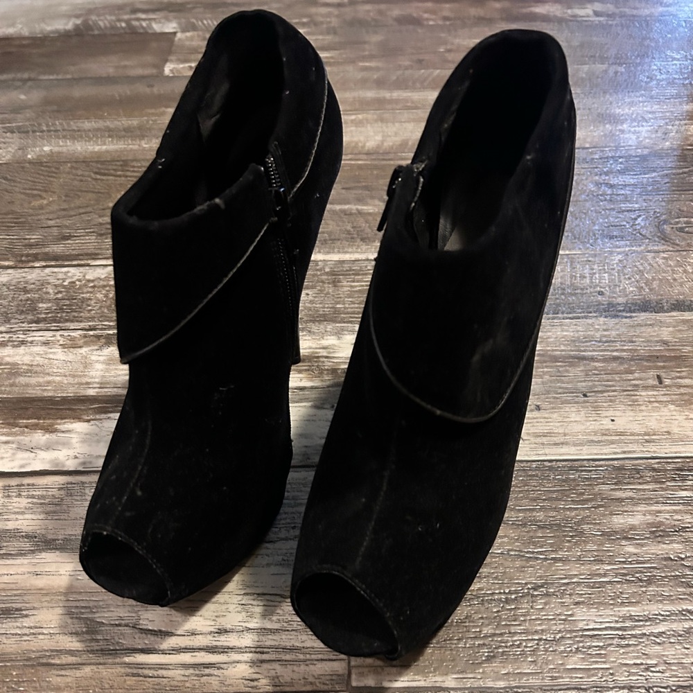 Black Peep-Toe Ankle Boot Heels